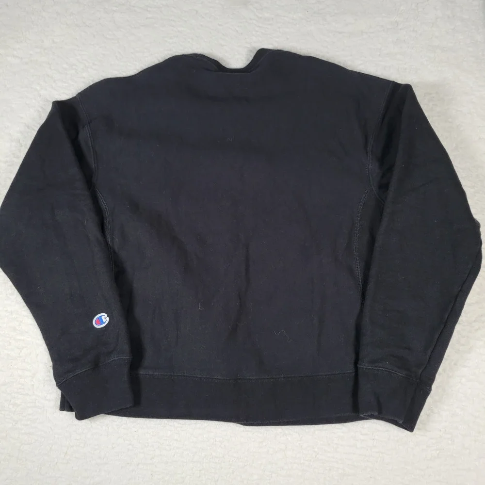 Champion Reverse Weave Sweatshirt Mens Size M Black fleece lined Crewneck Logo - Picture 8 of 9